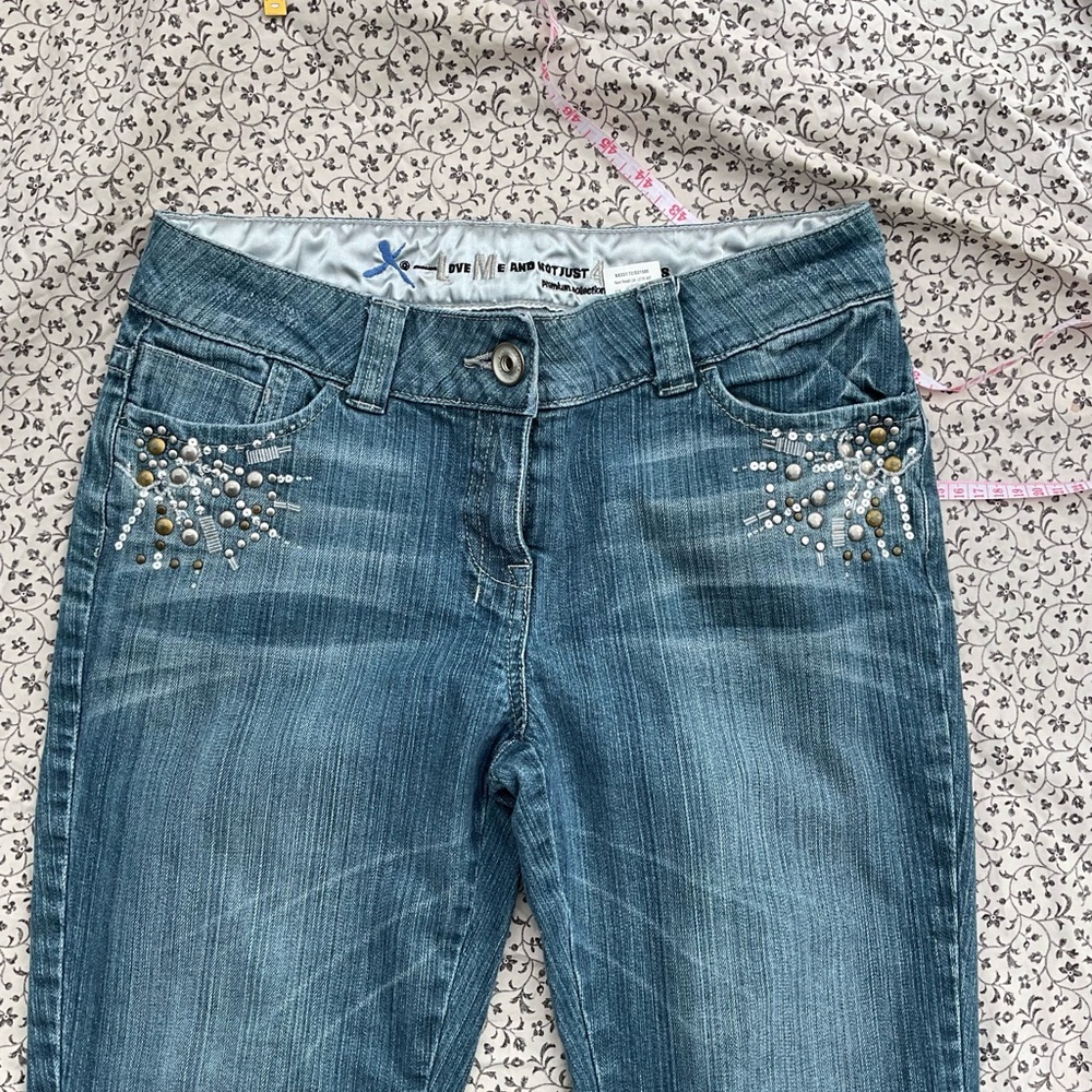 Next vintage e82 beautiful bootcut beaded embroidered flower jeans with silver